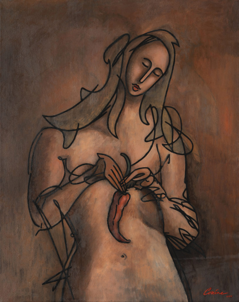 "Woman Holding A Red Pepper" oil painting by Steven Conine